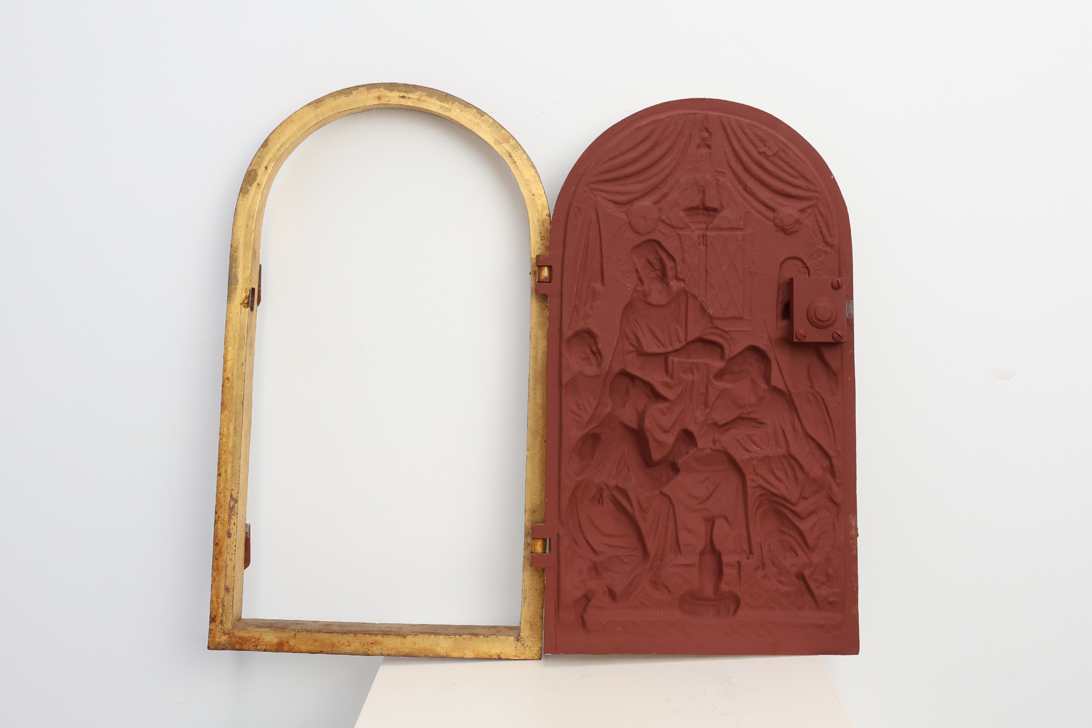 Neo‑Gothic Tabernacle Door with Gilded Bronze Last Supper Plaque, France ca. 1880thumbnail
